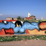 Graffiti gegen die Geheimpolizei der Diktatur (CNI) in Santiago, Chile am 12.08.1988.