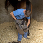 Hufschmied in der Pferderennbahn La Touques in Deauville, Frankreich am 26.05.2011.